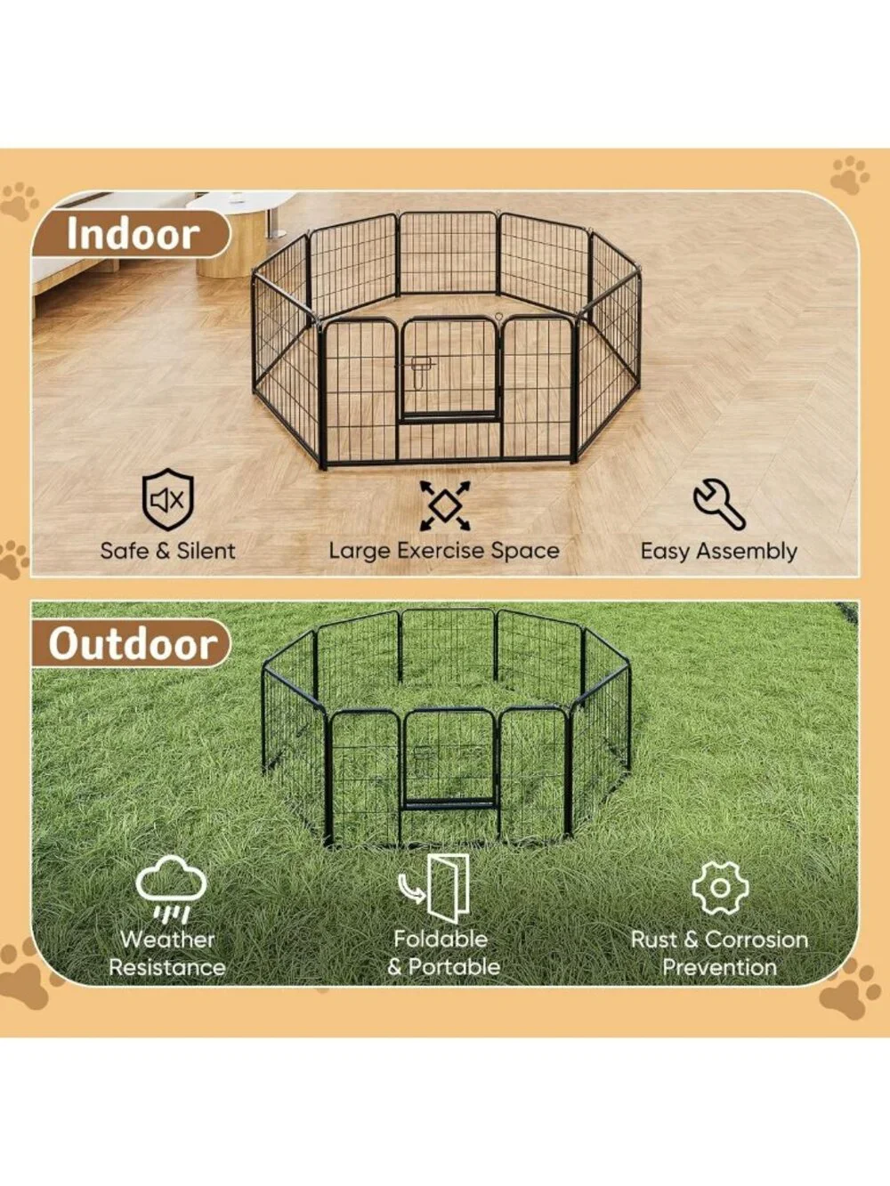40-Inch 8-Panel Dog Playpen - Indoor/Outdoor Metal Pet Fence for Safety & Play